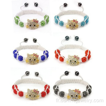 Mignon Hello Kitty Shamballa perles Bracelet à breloques pour enfants